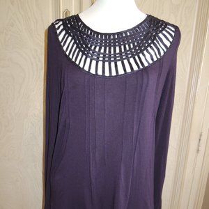 SOLD!!! Witchery Indigo Silk Trim Long Sleeve Top Size S